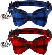 🐱 kiniza 2 pack of cats safety bows tie collars - removable release collars with bell and bow tie - adjustable soft kitty collars in red and blue логотип