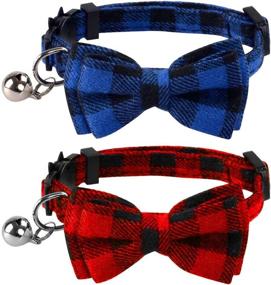 img 4 attached to 🐱 Kiniza 2 Pack of Cats Safety Bows Tie Collars - Removable Release Collars with Bell and Bow Tie - Adjustable Soft Kitty Collars in Red and Blue