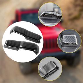 img 2 attached to 🚗 Carbon Fiber Grain RT-TCZ Engine Hood Hinge Cover Trim for 2018-2022 Jeep Wrangler JL and Gladiator JT, Set of 2 Exterior Accessories