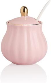 img 4 attached to Pink Royal Ceramic Sugar Bowl With Spoon And Lid - 8 Oz Porcelain Salt Container For Coffee Bar, Home & Kitchen By SWEEJAR