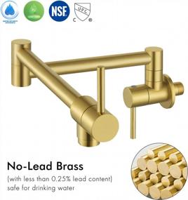 img 3 attached to KES Kitchen Gold Pot Filler Folding Faucet Brass Double Joint Swing Arm Sink Faucet Articulating Wall Mount Two Handle Brushed Brass, KN926LF-BZ