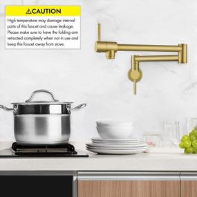 img 2 attached to KES Kitchen Gold Pot Filler Folding Faucet Brass Double Joint Swing Arm Sink Faucet Articulating Wall Mount Two Handle Brushed Brass, KN926LF-BZ