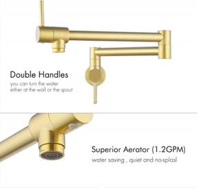 img 1 attached to KES Kitchen Gold Pot Filler Folding Faucet Brass Double Joint Swing Arm Sink Faucet Articulating Wall Mount Two Handle Brushed Brass, KN926LF-BZ