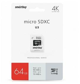 img 3 attached to SmartBuy Professional Series microSDXC 64GB Class 10, V30, A1, UHS-I U3, R/W 95/60MB/s Memory Card, SD Adapter, 1pc, Black