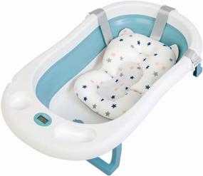 img 3 attached to Newborn Baby Bath Tub - Blue, 90x52x10 with Thermometer, Pillow, and Folding Design