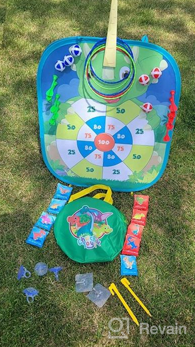 img 1 attached to 🎯 Chuchik 5-in-1 Portable Outdoor Bean Bag Toss Game for Kids - Dinosaur & Unicorn Theme Party Games, Kids Cornhole Game Set - Toys for Girls & Boys Ages 2-7 - Ideal Birthday Gift review by Adam Whittaker