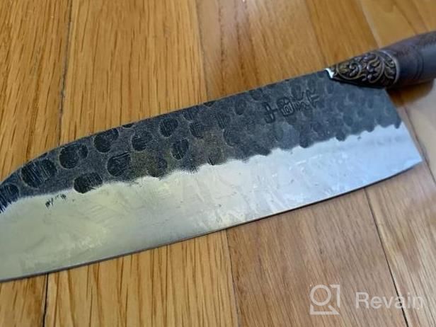 img 1 attached to Experience The Ultimate Precision: Handmade 8 Inch LongQuan Santoku Knife With Full Tang Pear Wood Handle And 9Cr18Mov Steel - Perfect For Home Kitchen And Restaurant - Comes In A Gift Box review by Klassic Duncan