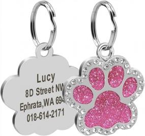 img 4 attached to Didog Glitter Rhinestone Paw Print Custom Pet ID Tags,Crystal Stainless Steel Personalized Engrave ID Tags Fit Small Medium Large Dogs And Cats,Pink