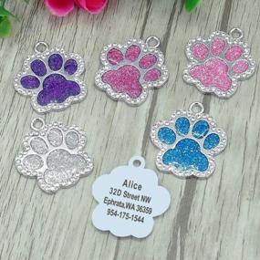 img 2 attached to Didog Glitter Rhinestone Paw Print Custom Pet ID Tags,Crystal Stainless Steel Personalized Engrave ID Tags Fit Small Medium Large Dogs And Cats,Pink