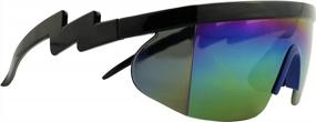 img 1 attached to Semi Rimless Neon Rainbow Sunglasses Mirrored Lens UV Protection 80S Retro Rave Shades ShadyVEU Crooked ZigZag Bolt Arm