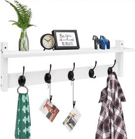 img 4 attached to Organize Your Entryway With Homode Wall Mounted Coat Rack And Shelf - 24 Inch Long, White Wood, With Underneath Hooks For Hats And Coats!