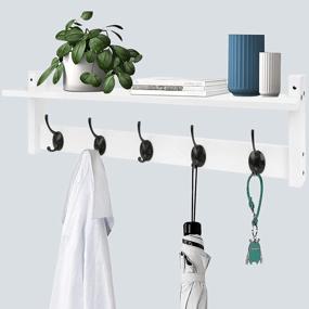 img 3 attached to Organize Your Entryway With Homode Wall Mounted Coat Rack And Shelf - 24 Inch Long, White Wood, With Underneath Hooks For Hats And Coats!