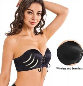 img 2 attached to YANDW Wireless Seamless Push Up Strapless Bra - Thick Padded, Add 2 Cup Sizes With Drawstring & Clear Straps Convertible Brassiere