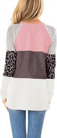 img 3 attached to Women'S Long Sleeve Leopard Print Color Block Striped Tunic Top Round Neck Loose Casual Shirt