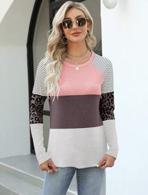 img 1 attached to Women'S Long Sleeve Leopard Print Color Block Striped Tunic Top Round Neck Loose Casual Shirt