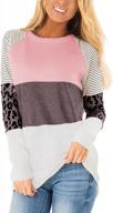 women's long sleeve leopard print color block striped tunic top round neck loose casual shirt logo