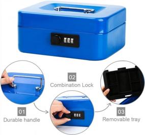 img 1 attached to Decaller Cash Box With Combination Lock, Safe Metal Small Locking Box With Money Tray, 7 4/5" X 6 4/5" X 3 3/5", Blue, QH2005S