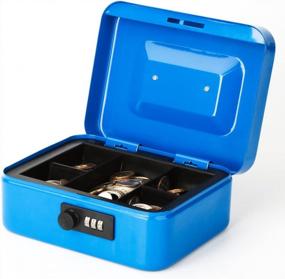 img 3 attached to Decaller Cash Box With Combination Lock, Safe Metal Small Locking Box With Money Tray, 7 4/5" X 6 4/5" X 3 3/5", Blue, QH2005S