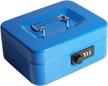 decaller cash box with combination lock, safe metal small locking box with money tray, 7 4/5" x 6 4/5" x 3 3/5", blue, qh2005s logo