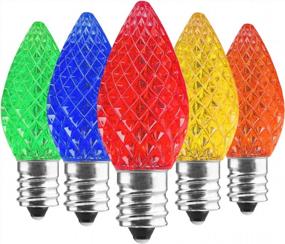 img 4 attached to 25 Pack Multicolor C7 LED Christmas Light Bulbs, Plastic Shatterproof Dimmable Holiday Replacement Bulbs For E12 Base Sockets, Commercial Grade String Lights