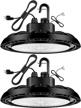 cinoton 100w ufo led high bay lights with us plug, 15000lm[400w hid/hps equiv.] ip65 waterproof commercial bay lighting for warehouse gyms buildings 100-277v universal etl listed 5000k-daylight 2 pack 2 logo