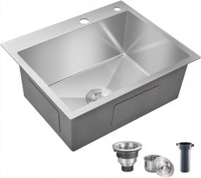 img 3 attached to Handmade Single Bowl 304 Stainless Steel Topmount Kitchen Sink With Strainer - ROVATE 22X18 Inch, R10 Design