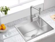 handmade single bowl 304 stainless steel topmount kitchen sink with strainer - rovate 22x18 inch, r10 design logo