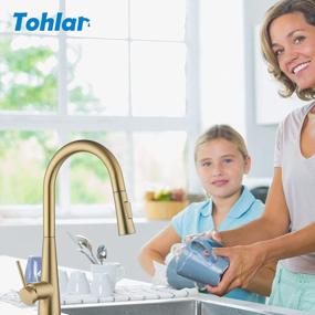 img 2 attached to Tohlar Gold Kitchen Faucet, Kitchen Faucets With Pull Down Sprayer, Stainless Steel Single Handle Kitchen Faucet Fit For 1 Or 3 Holes Kitchen Sink Faucet Gold Faucet For Kitchen Brushed Gold
