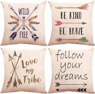 set of 4 outdoor cotton linen throw pillow covers 18x18 inch with blessed words wild & free follow your dreams boho arrow decor for home couch sofa deocr logo