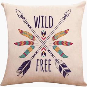 img 3 attached to Set Of 4 Outdoor Cotton Linen Throw Pillow Covers 18X18 Inch With Blessed Words Wild & Free Follow Your Dreams Boho Arrow Decor For Home Couch Sofa Deocr