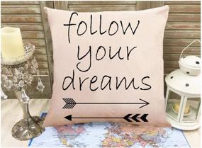 img 1 attached to Set Of 4 Outdoor Cotton Linen Throw Pillow Covers 18X18 Inch With Blessed Words Wild & Free Follow Your Dreams Boho Arrow Decor For Home Couch Sofa Deocr