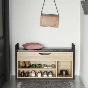 img 2 attached to IRONCK 39.4 Inches Entryway Storage Bench With Shoe Rack Organizer, Metal And Board 2-Tier Box For Bedroom, Hallway, Industrial - Natural Oak