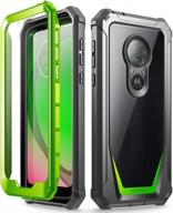 moto g7 play rugged clear case, moto g7 optimo case, poetic full body hybrid shockproof bumper cover, built-in screen protector, guardian series, do not fit moto g7 or moto g7 power, green/clear logo