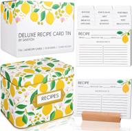 organize recipes in style with lemon recipe box - 60 cards, 15 dividers & wooden holder! logo