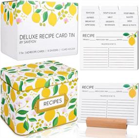 img 4 attached to Organize Recipes In Style With Lemon Recipe Box - 60 Cards, 15 Dividers & Wooden Holder!