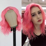 oxeely pink synthetic wig: glueless, curly wave no lace hair wig for women cosplay shoulder length logo