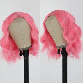 img 1 attached to Oxeely Pink Synthetic Wig: Glueless, Curly Wave No Lace Hair Wig For Women Cosplay Shoulder Length