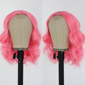 img 3 attached to Oxeely Pink Synthetic Wig: Glueless, Curly Wave No Lace Hair Wig For Women Cosplay Shoulder Length