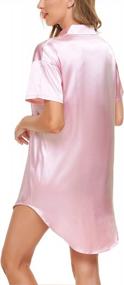 img 1 attached to SWOMOG Silk Satin Short Sleeve Nightshirt - Button Down Sleepwear For Women, Boyfriend Sleepshirt Pajama Top