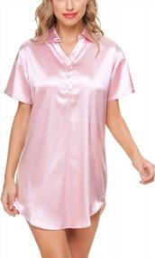 img 2 attached to SWOMOG Silk Satin Short Sleeve Nightshirt - Button Down Sleepwear For Women, Boyfriend Sleepshirt Pajama Top