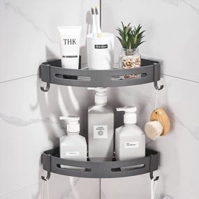 img 4 attached to Dark Grey 2-Tier Corner Shower Shelf - No Drilling Required! Wall Mounted Bathroom Caddy Organizer For Kitchen
