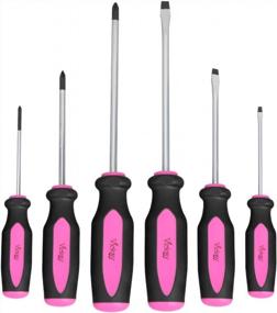 img 4 attached to Pink Magnetic Screwdriver Set - 6 Piece Ergonomic Handle, Rust Resistant Heavy Duty DIY Hand Tool Kit For Craftsman Repairing