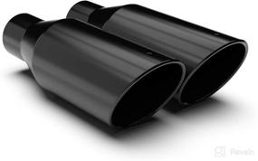 img 3 attached to 🚀 Universal Exhaust Tips - Black Stainless Steel Rolled Angle Cut - Available in 7, 9, 12, & 18 inch Lengths - 2.50 inch Inlet - 2pcs Set (18-inch Length, 2.5-inch Inlet, 4-inch Outlet)