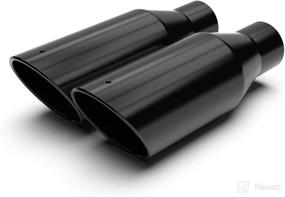 img 2 attached to 🚀 Universal Exhaust Tips - Black Stainless Steel Rolled Angle Cut - Available in 7, 9, 12, & 18 inch Lengths - 2.50 inch Inlet - 2pcs Set (18-inch Length, 2.5-inch Inlet, 4-inch Outlet)