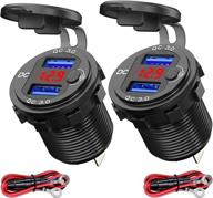 2 pack dual quick charge 3.0 car usb port 12v socket usb charger - led voltmeter & power switch, waterproof aluminum car charger for rv marine motorcycle truck golf cart rv, etc. - 12v usb outlet logo