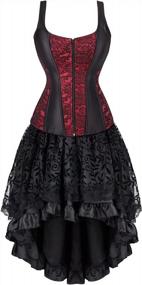 img 4 attached to Plus Size Gothic Brocade Lace Bustier Corset Dress Masquerade Skirt Set Costume