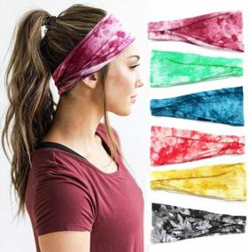 img 4 attached to 🌈 Huachi Tie Dye Headbands for Women - Yoga, Workout, Exercise Bandeau Headband with Sweat-Wicking Hair Bands