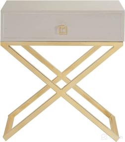 img 2 attached to Iconic Home Ithaca Nightstand Side Table: Modern Beige Lacquer X Base, Self-Closing Drawer, Brass-Finished Stainless Steel