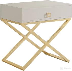 img 3 attached to Iconic Home Ithaca Nightstand Side Table: Modern Beige Lacquer X Base, Self-Closing Drawer, Brass-Finished Stainless Steel