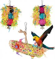 vavopaw bird parrot toys, 3 шт. жевательные игрушки для птиц подвесная клетка для кормления окуня с деревянными шариками из ротанга колокольчики для попугаев, попугаев, конур, ара, любовных птиц, зябликов - красочные логотип